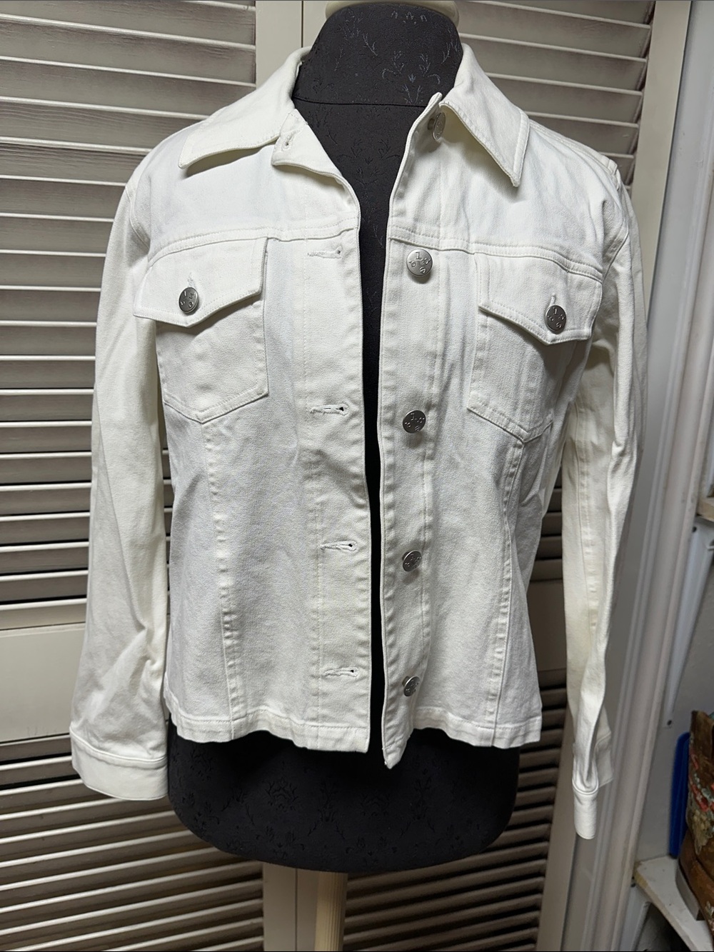 White Women's Denim Jacket - Classic Button-Front